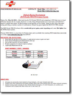 Dubach Racing 2010 Honda TRX450R ATV Exhaust PDF