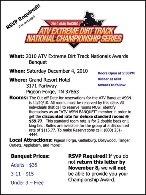 ATV Extreme Dirt Track National Championship Series Awards Banquet Flyer