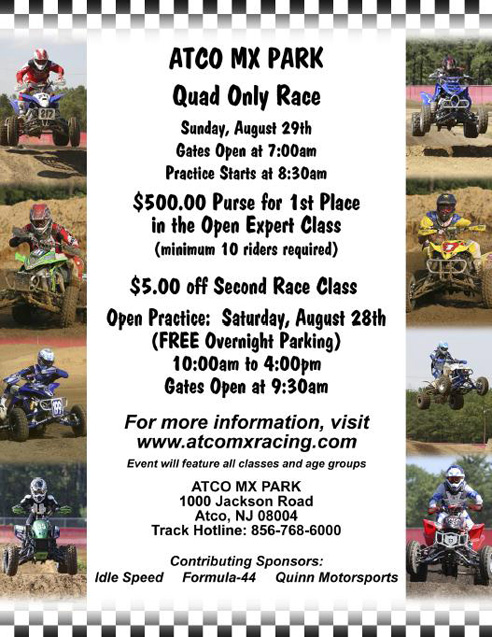 Atco MX Quad Only August Race event flyer