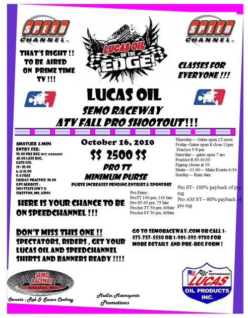 Lucas Oll Semo Raceway ATV Fall Pro Shootout Flyer
