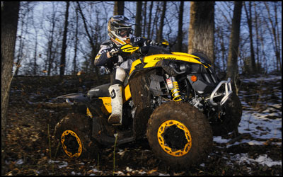 Rick Cecco lifting up the front wheels on a Can-Am Renegade 800R XC