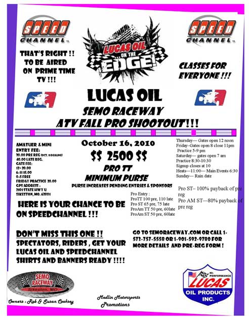 Lucas Oll Semo Raceway ATV Fall Pro Shootout Flyer