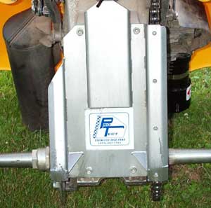 closeup of a pro-tec skidplate mounted on a Honda 400EX